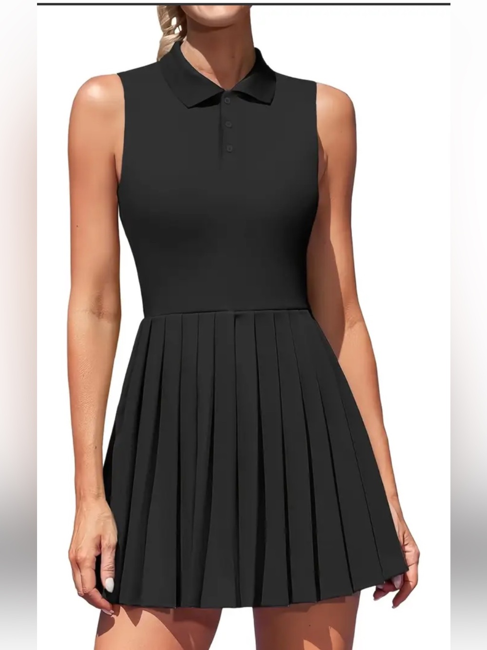 Forever 21 Black Sleeveless Pleated  Tennis Dress with Shorts
